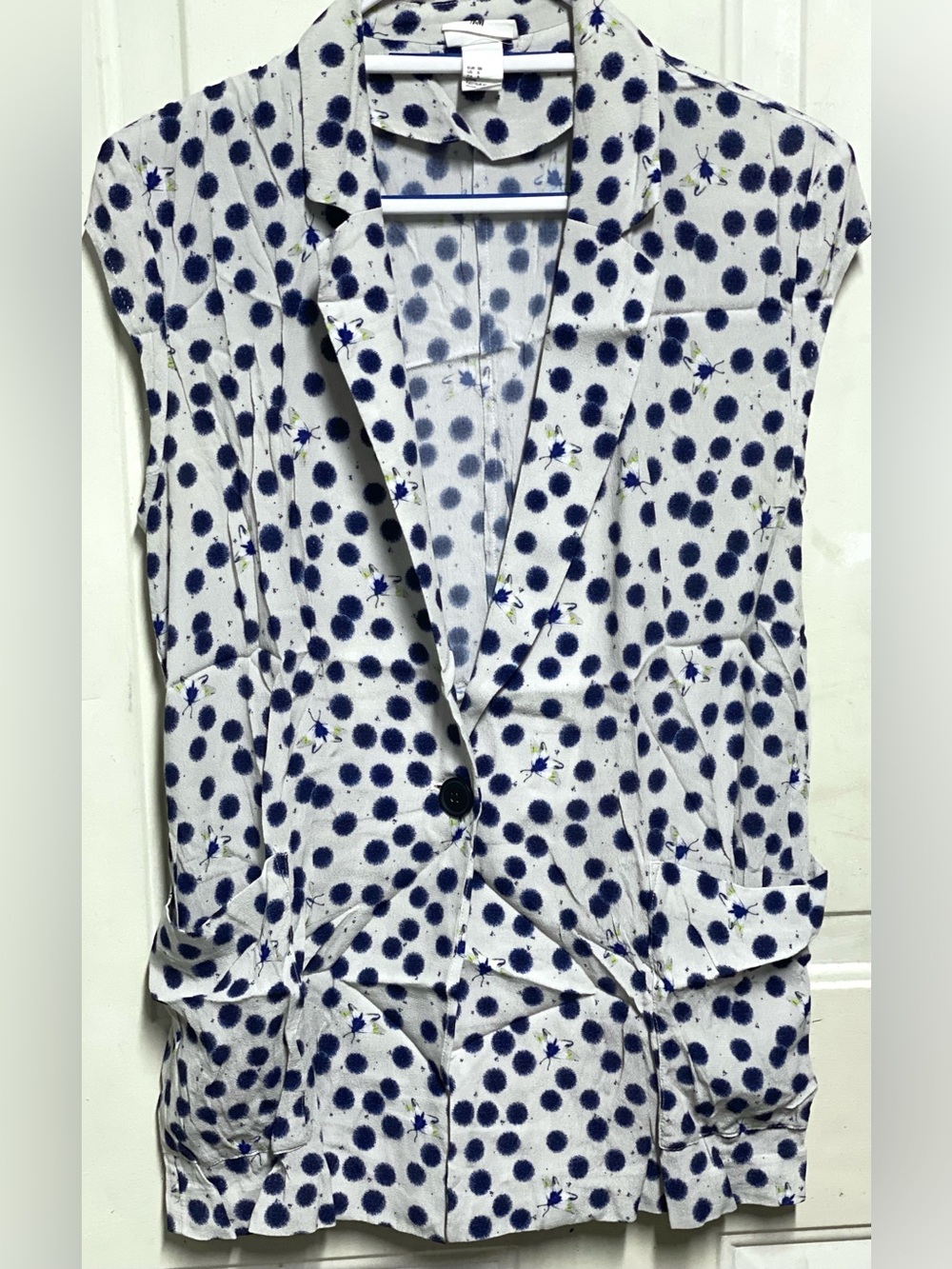 Anna Glover x H&M Polka Dot Sleeveless Blazer Vest Women’s Size 8 White Blue